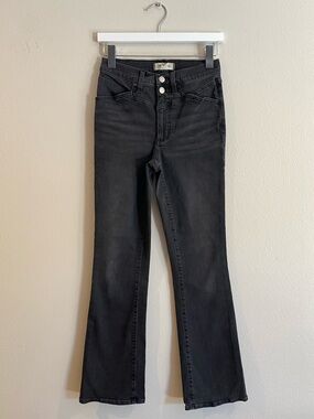 Madewell Mid-Rise Kick Out Jeans Washed Black Double Button Western V-Stitch 25T